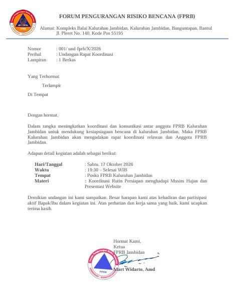 Dokumentasi Rapat Koordinasi FPRB Kalurahan Jambidan